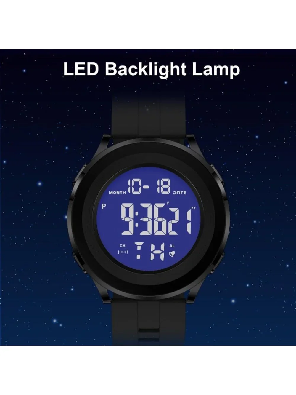 Men's Black Waterproof Tactical Military Digital Sports Watch - Durable